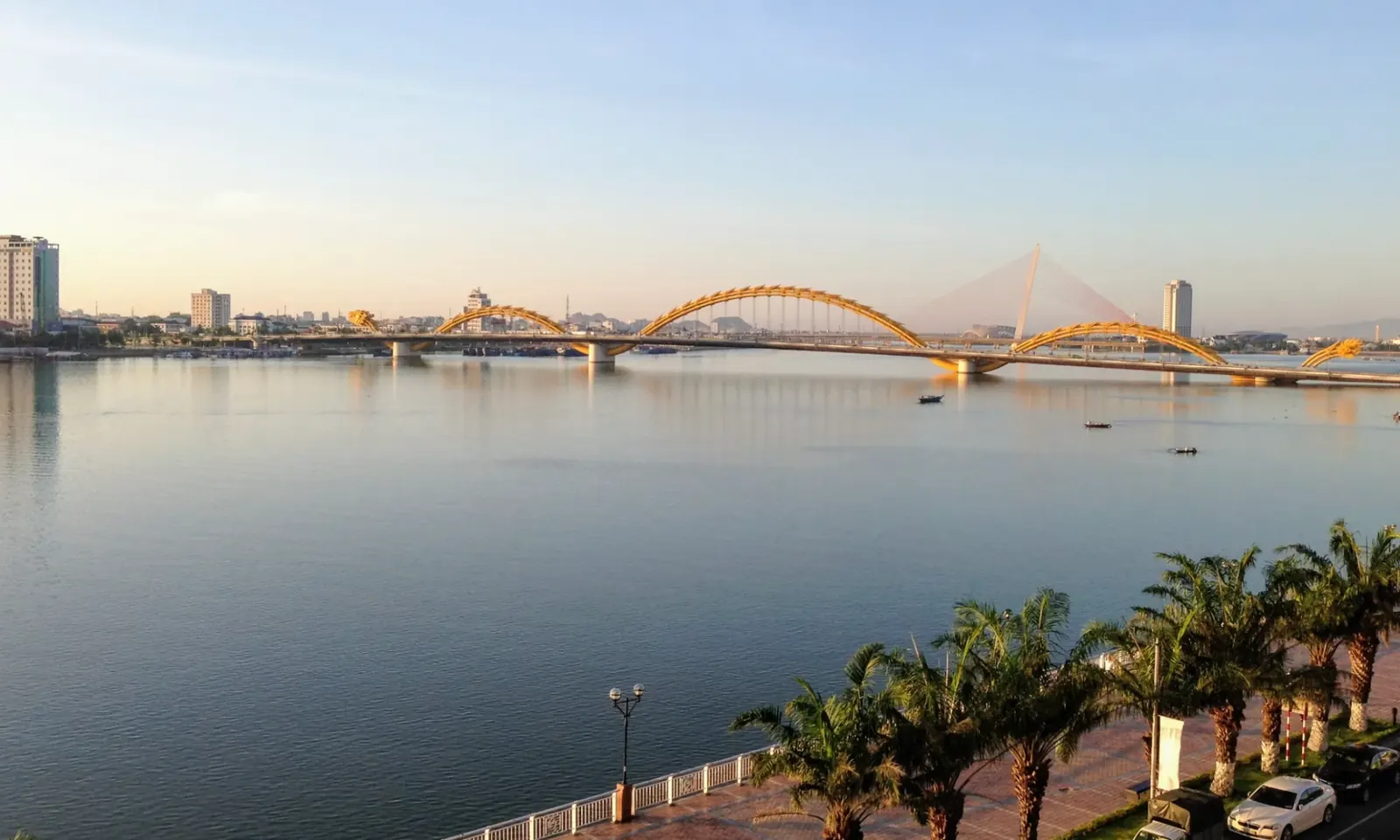 The Dragon Bridge over the Han River in Da Nang in early morning light